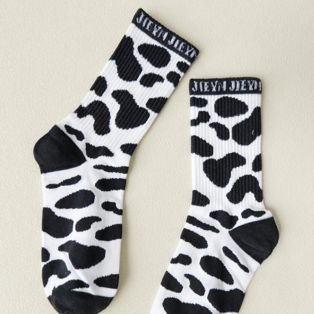 Polyester Elastane Cow Print Crew Socks