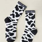 Polyester Elastane Cow Print Crew Socks