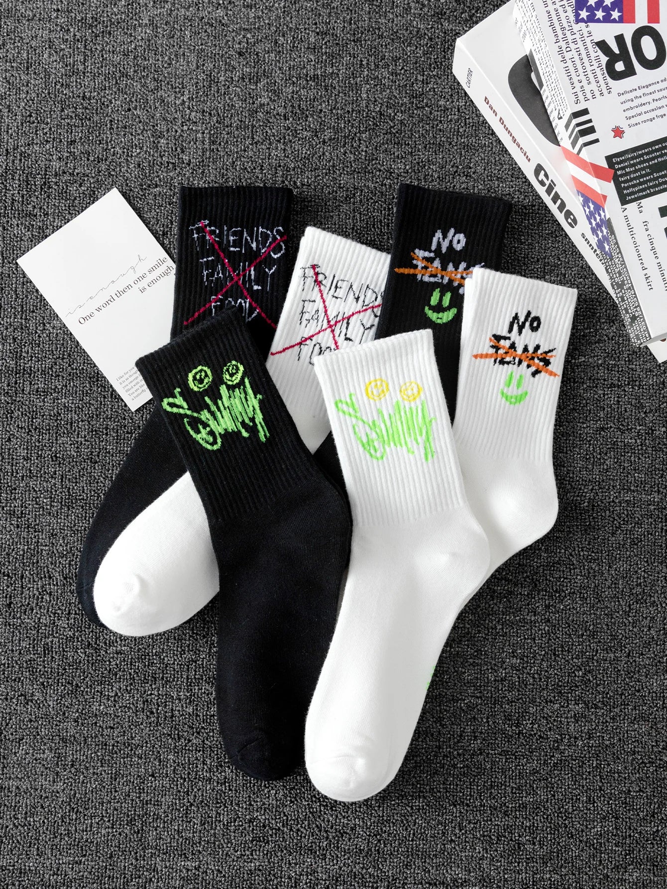 Polyester Elastane Mens Graffiti Crew Socks 10 Pairs - 4