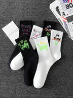 Polyester Elastane Mens Graffiti Crew Socks 10 Pairs