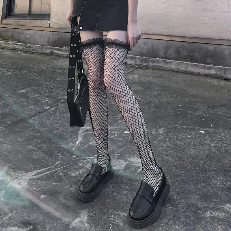 Nylon Fishnet Over Knee Stockings