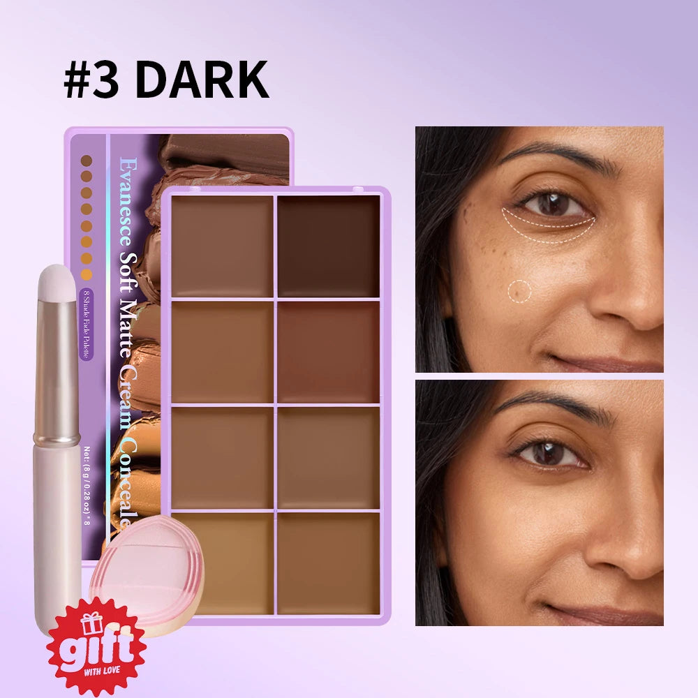 8 Shade Cream Concealer Palette and Contour Kit