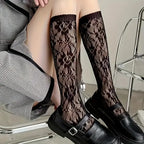 Polyester Blend Floral Lace High Tube Casual Socks