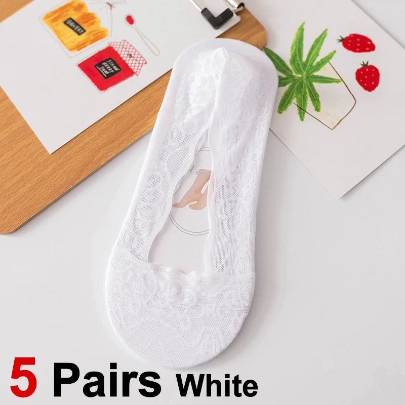 Cotton Lace Invisible Anti Slip Low Cut Socks - 17