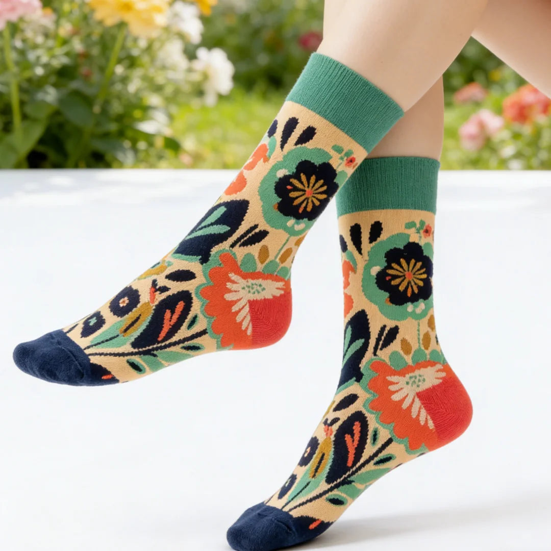 Cotton Blend Floral Mid Calf Casual Socks - 2