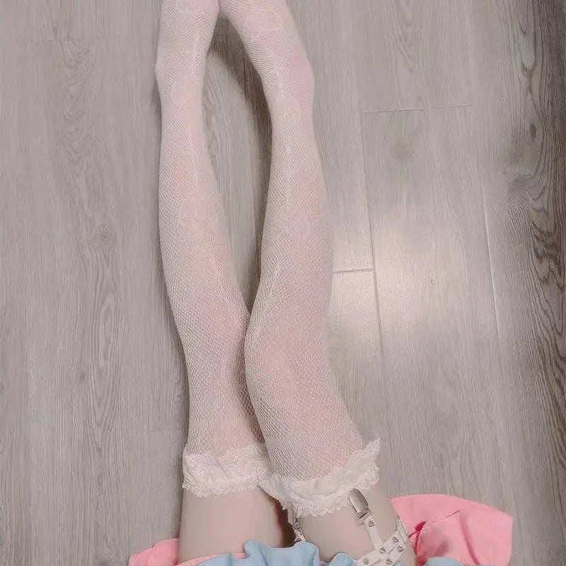 Heart Pattern Fishnet Over The Knee Stockings