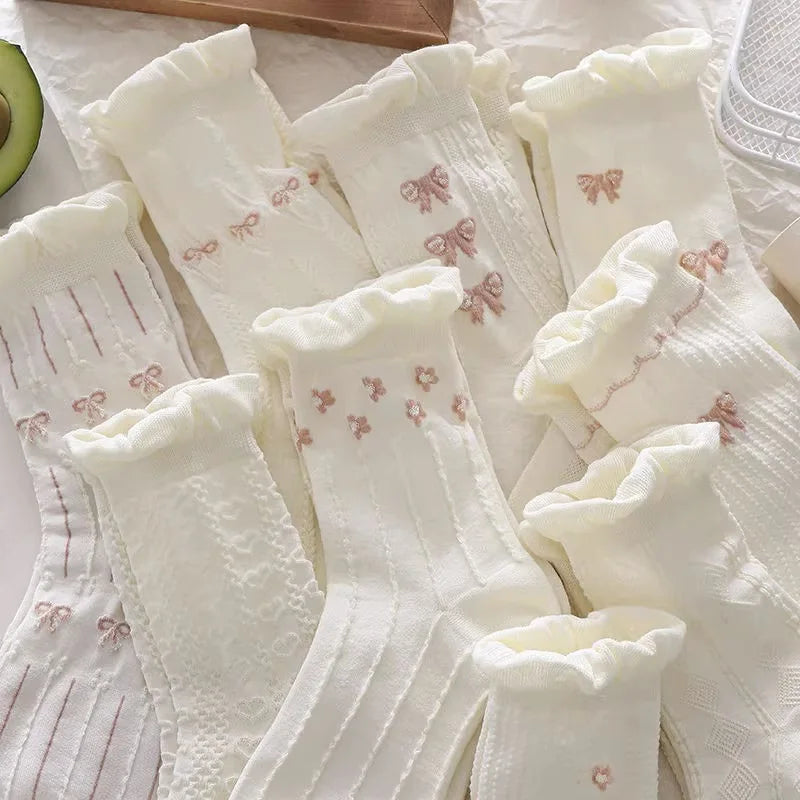 Polyester Elastane Floral Pattern Lolita Style Mid Tube Socks