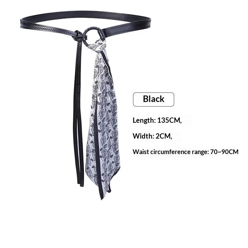 PU Leather Belt with Detachable Silk Scarf Waist Accessory - 9