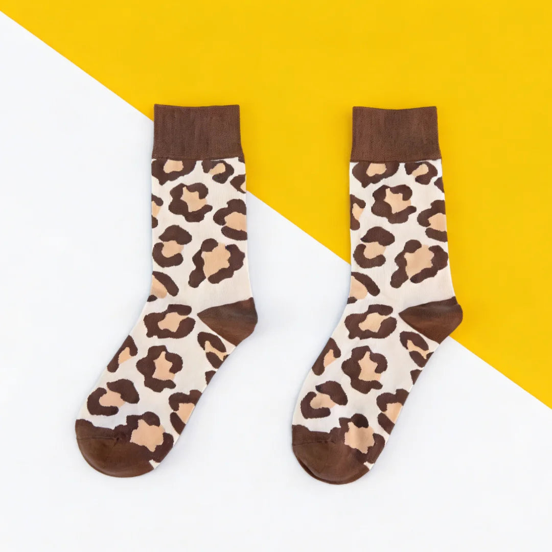 Cotton Blend Leopard Print Mid Calf Socks