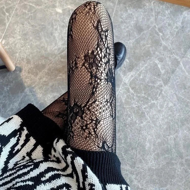 Floral Pattern Nylon Fishnet Pantyhose Tights