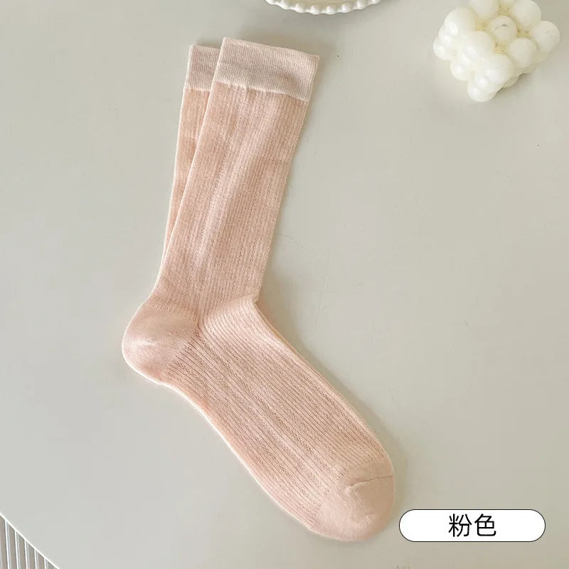 Cotton Nylon Hollow Knit Long Socks