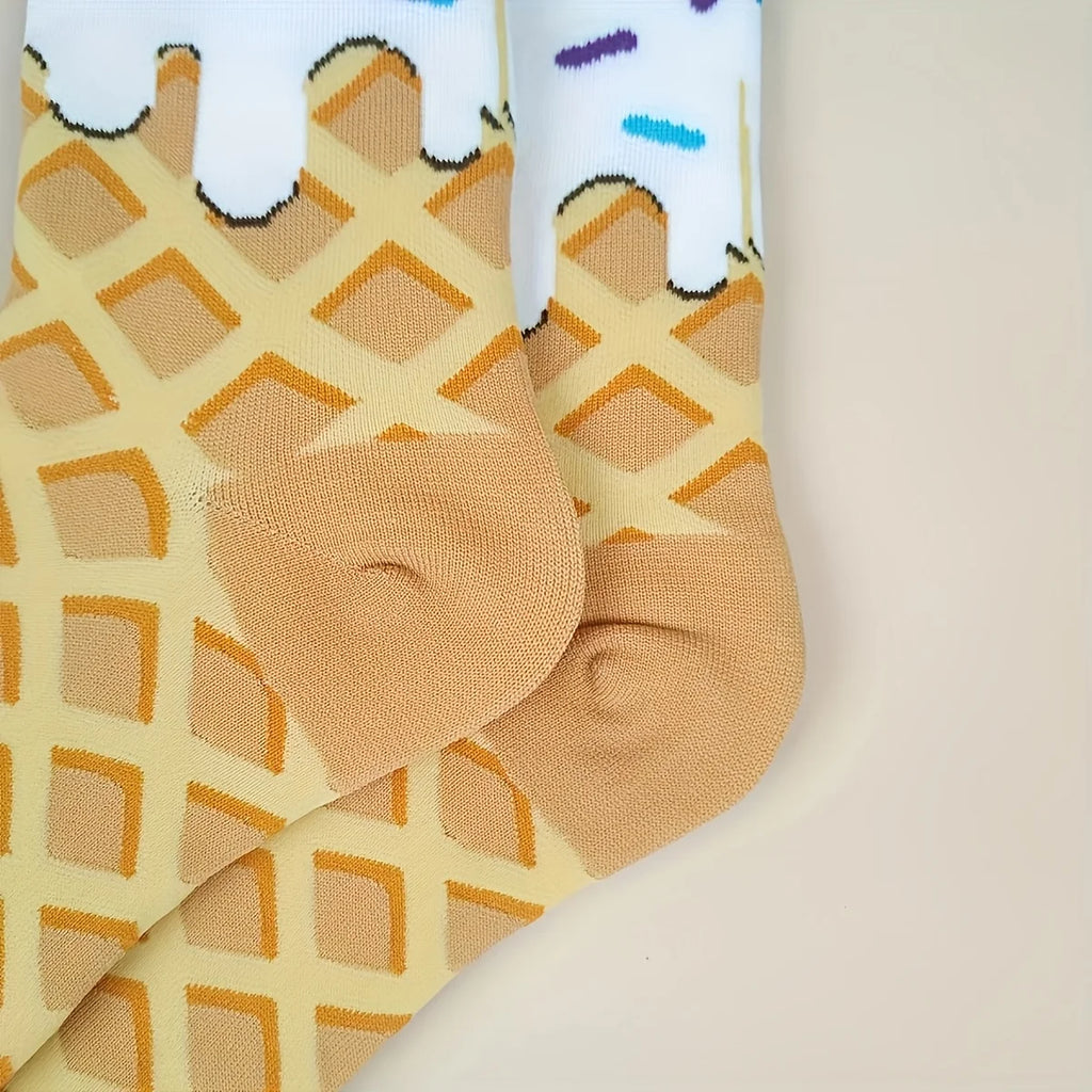 Cotton Blend Waffle And Frosting Pattern Crew Socks