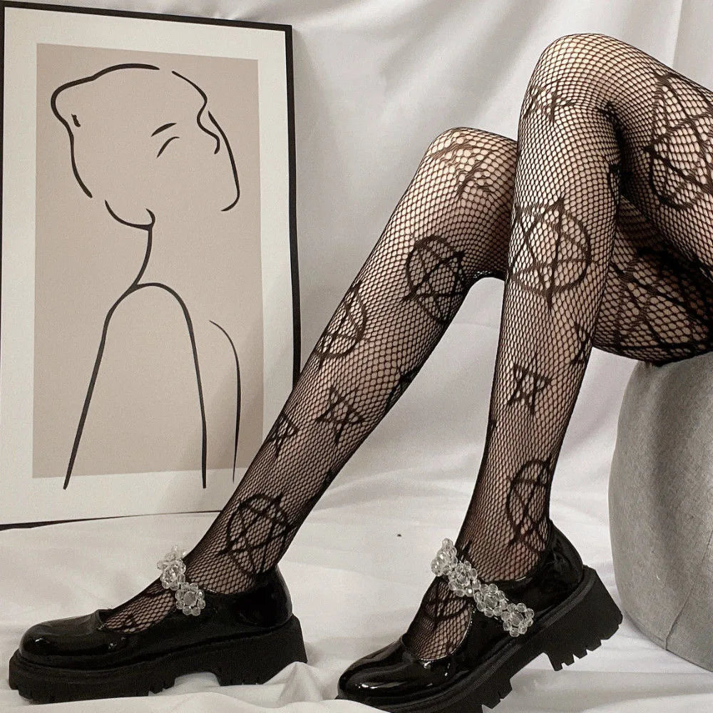 Nylon Geometric Patterned Pantyhose Tights - 5