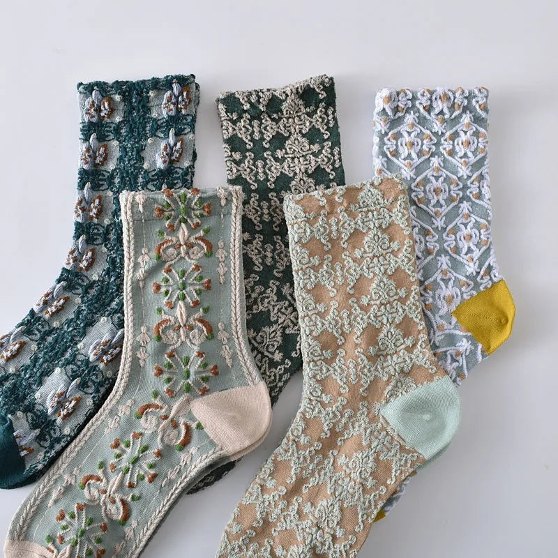 Cotton Blend Floral Mid Tube Socks - 3