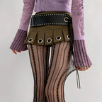 Red Nylon Striped Fishnet Tights for Women