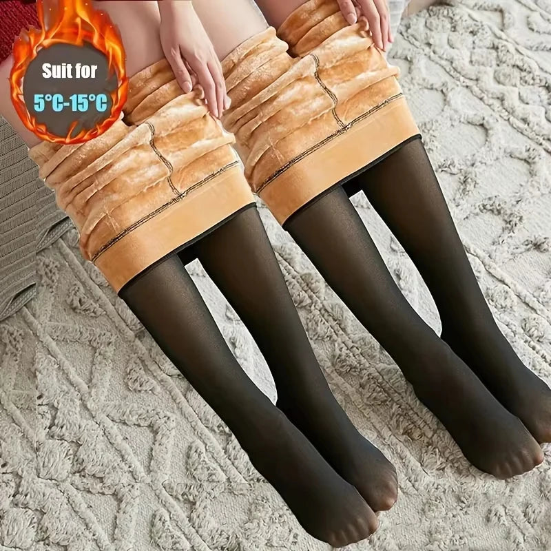 Fleece Lined Translucent Thermal Tights for Women - 1