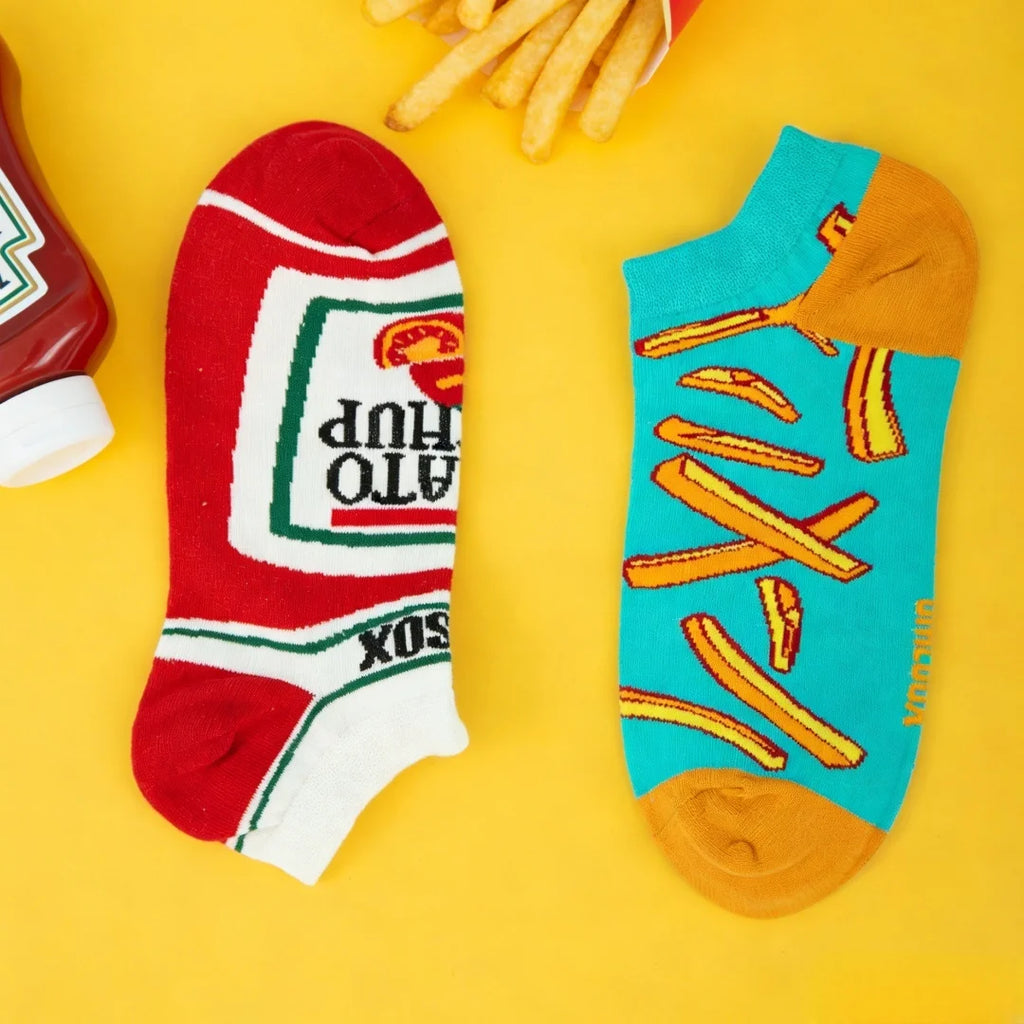 Cotton Blend Low Tube French Fry and Tomato Print Socks