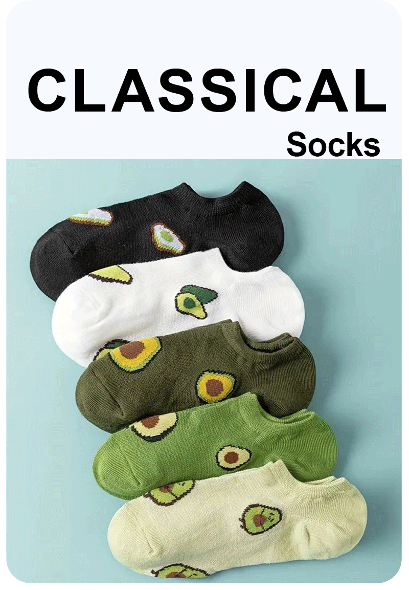 5 Pairs Polyester Avocado Pattern Low Cut Ankle Socks For Women
