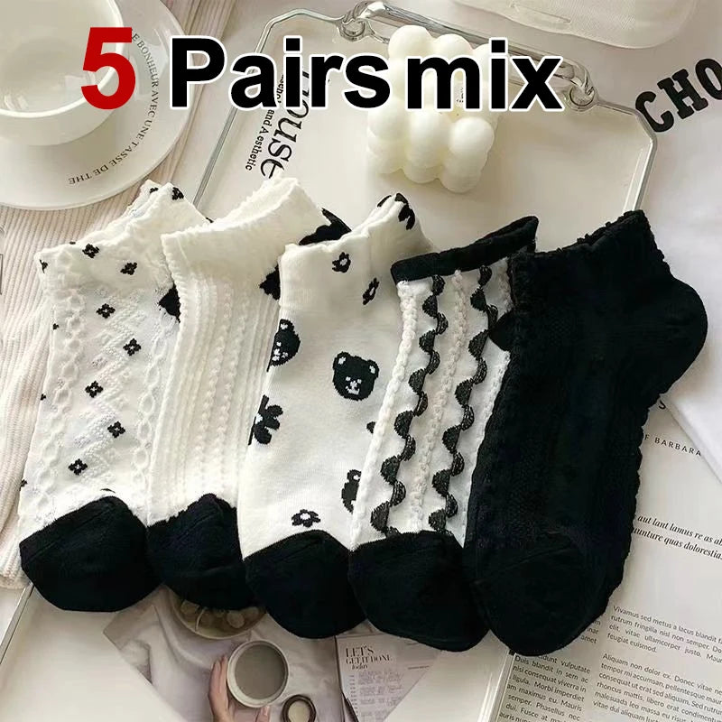 Polyester Elastane Cartoon Floral Print Low Cut Casual Socks - 7