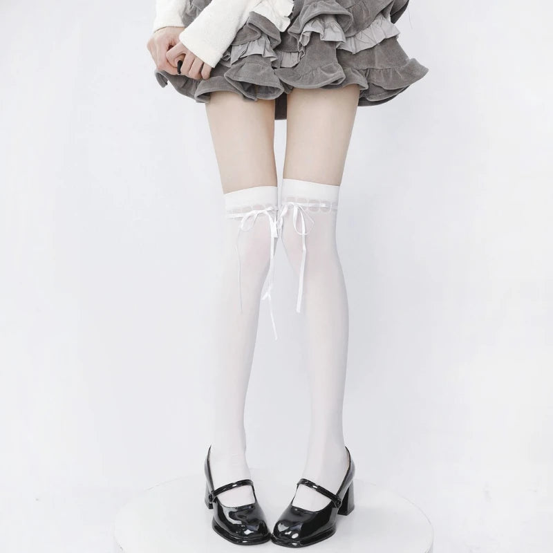 Nylon Elastane Bowknot Thigh High Stockings - 14
