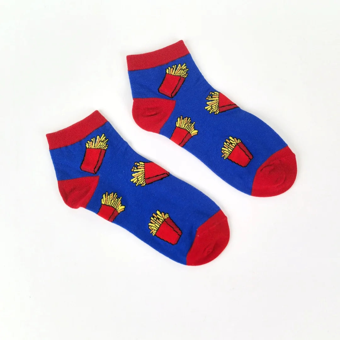 Cotton Blend French Fries Print Casual Socks - 7