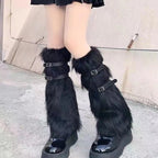 Faux Fur Leg Warmers With Buckle Straps