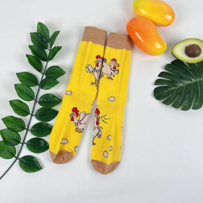 Cotton Blend Hen Pattern Crew Socks - 4