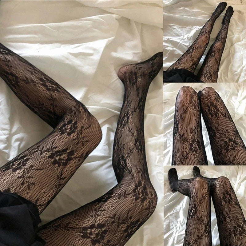 Floral Nylon Lace Fishnet Pantyhose Tights