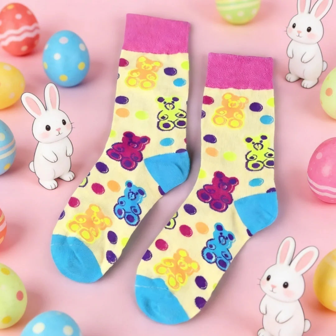 Cotton Blend Bear Print Casual Mid Tube Socks - 1