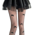 Nylon Bow Detail Fishnet Tights Women Sheer Stockings
