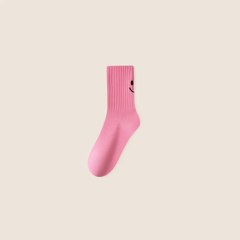 Smiling Face Nylon Polyester Knit Crew Socks