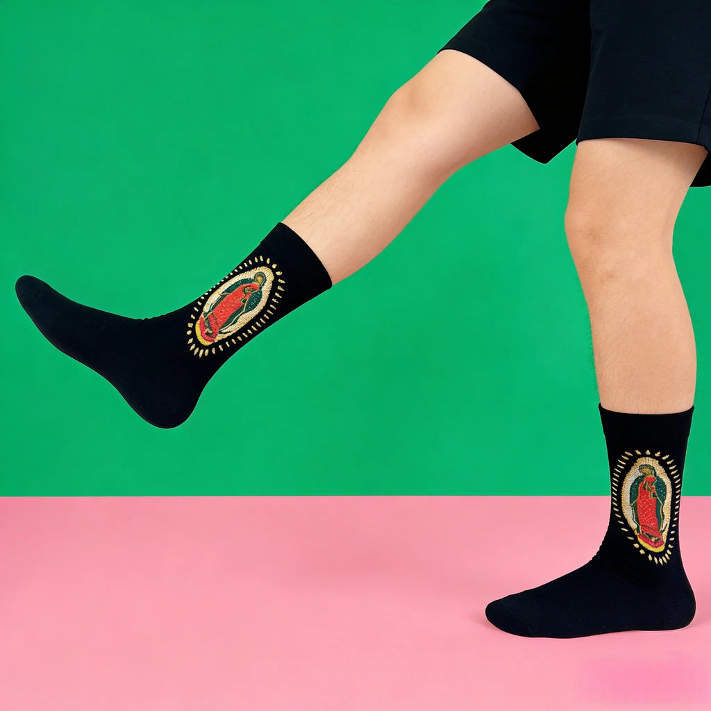 Polyester Elastane Crew Socks Our Lady of Guadalupe Print