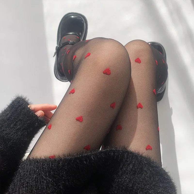 Nylon Polyester Heart Print Tights for Women