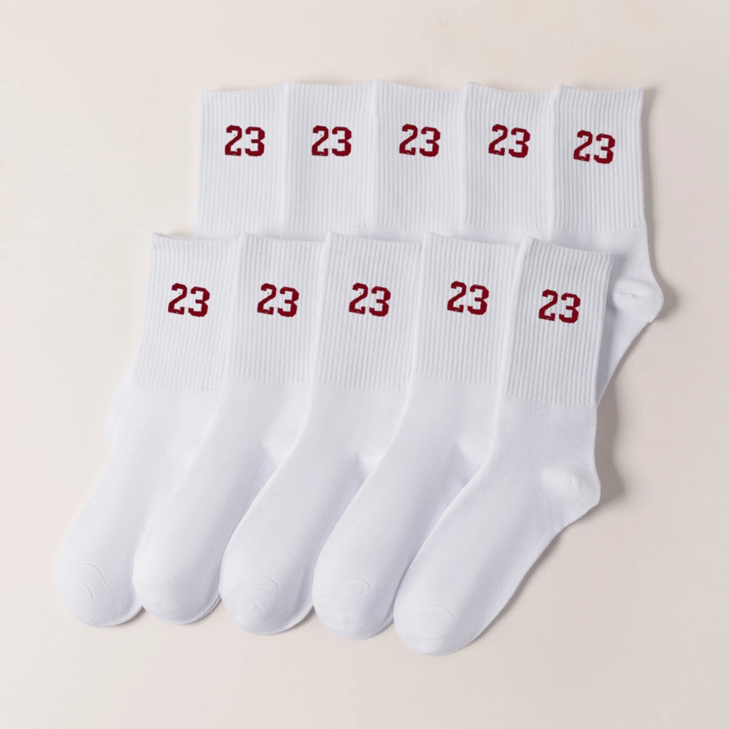Polyester Elastane Crew Socks Number 23 Pattern