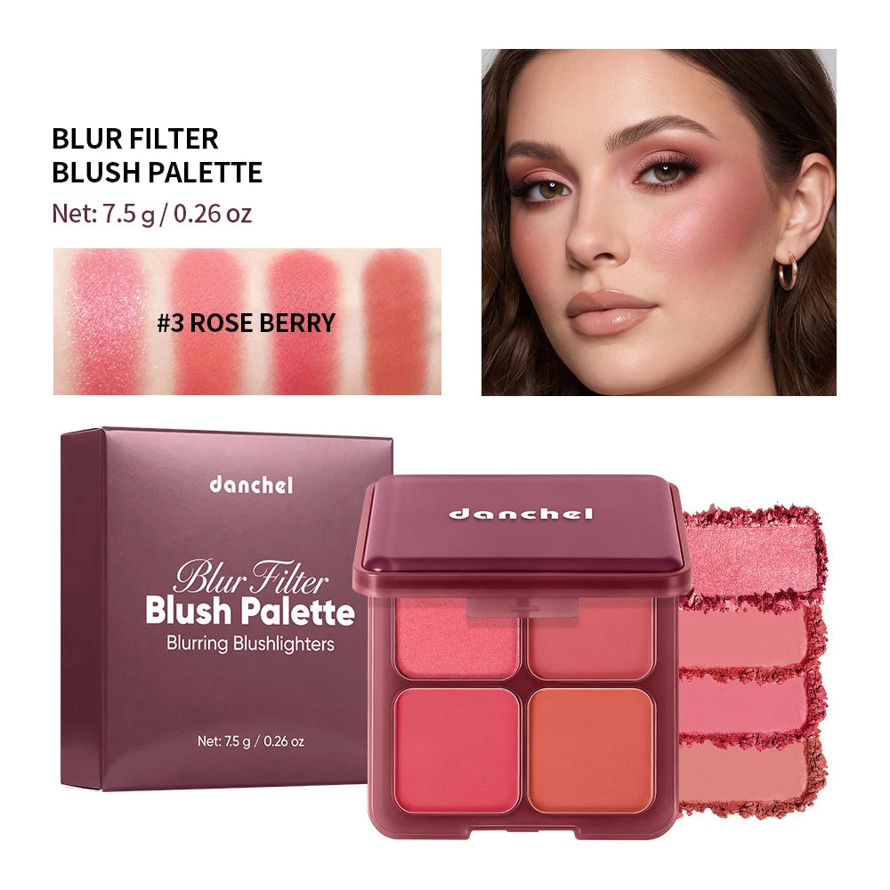 4 Shade Powder Blush Palette Matte and Shimmer Face Makeup