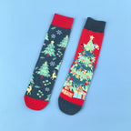 Cotton Blend Christmas Tree Print Mid Calf Socks