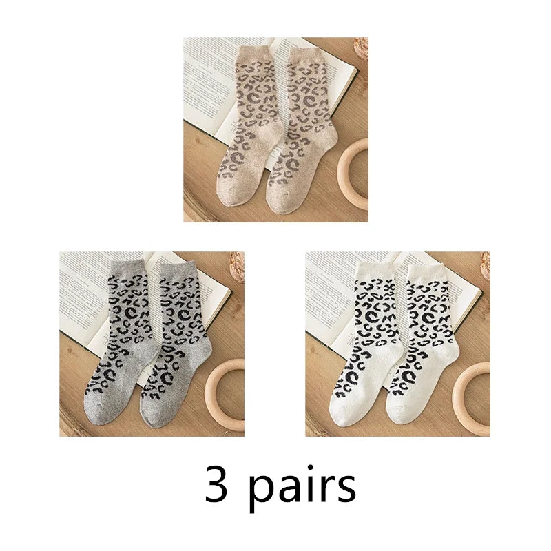 Leopard Print Wool Mid Calf Socks