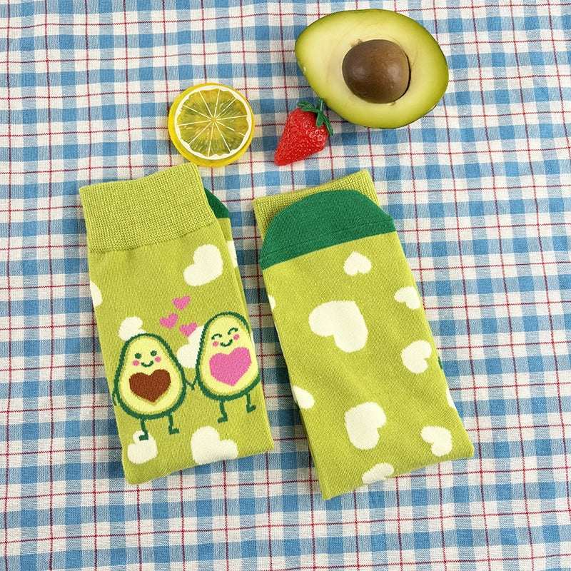 Cotton Blend Avocado Print Mid Calf Socks - 4