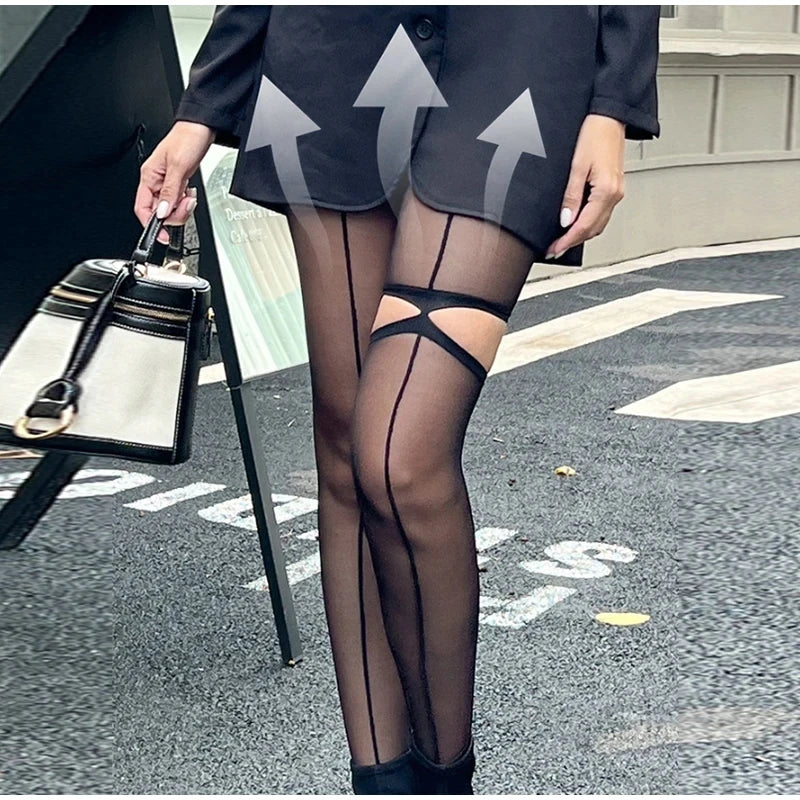 Nylon Asymmetric Cutout High Waist Pantyhose Tights