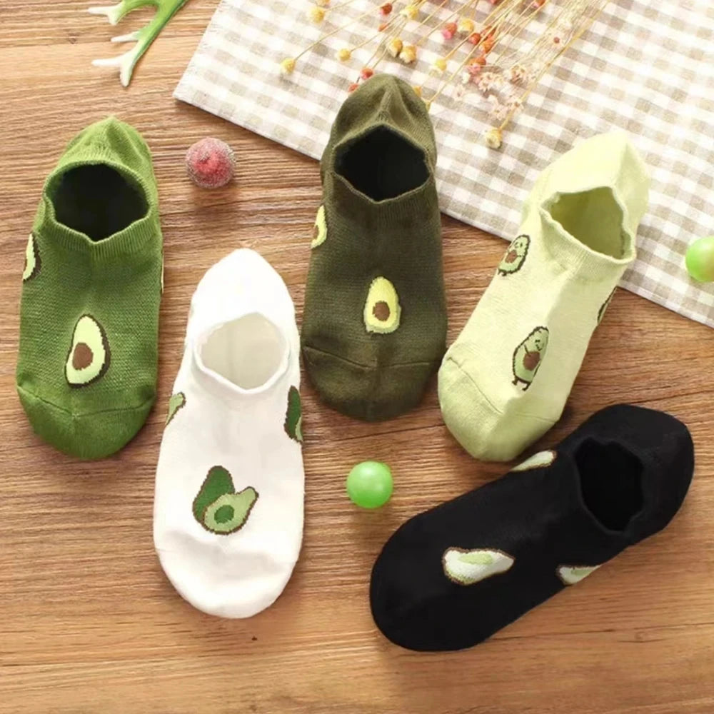 5 Pairs Polyester Avocado Pattern Low Cut Ankle Socks For Women - 4