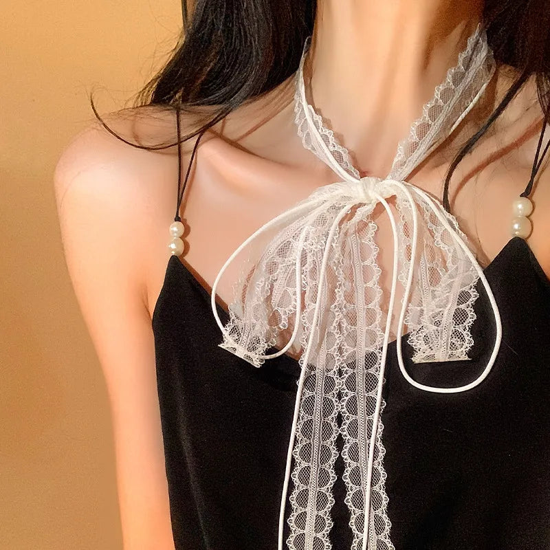 Polyester Lace Bowknot Decorative Neck Scarf