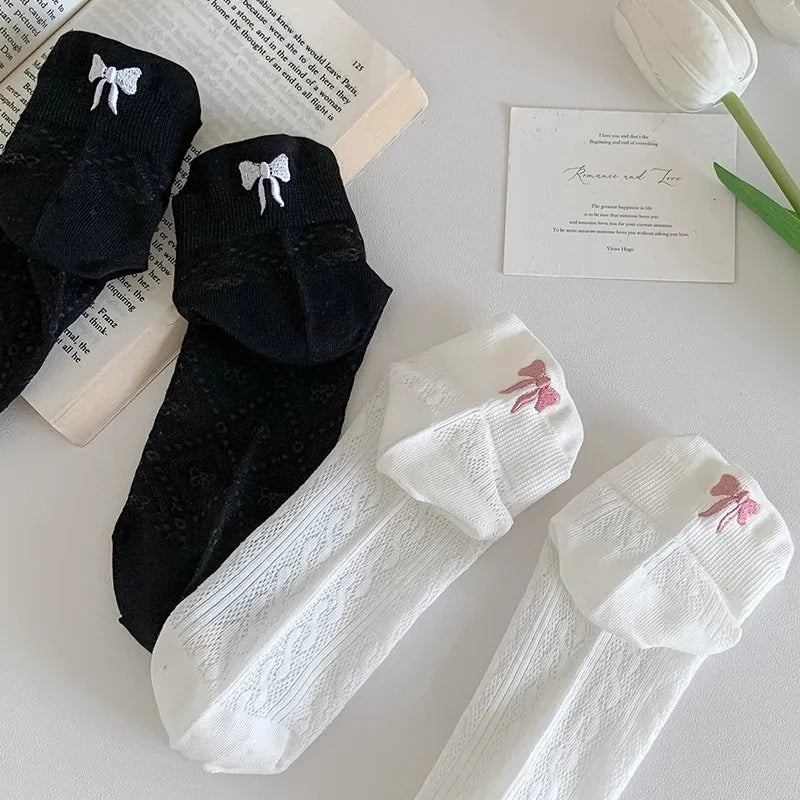 5 Pack Women Breathable Nylon Polyester Bow Knot Low Tube Socks