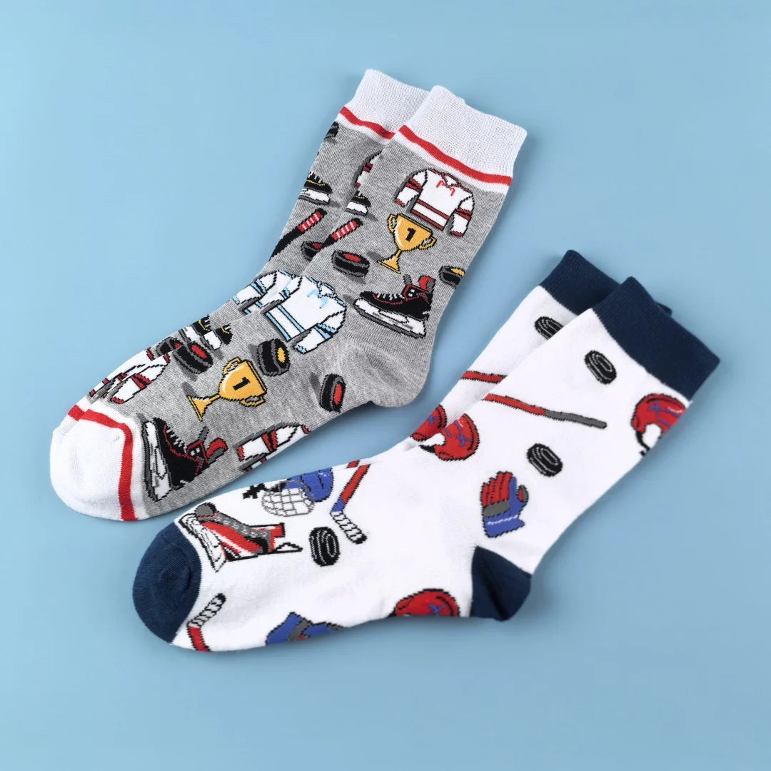 Polyester Elastane Ice Hockey Print Mid Calf Socks - 9