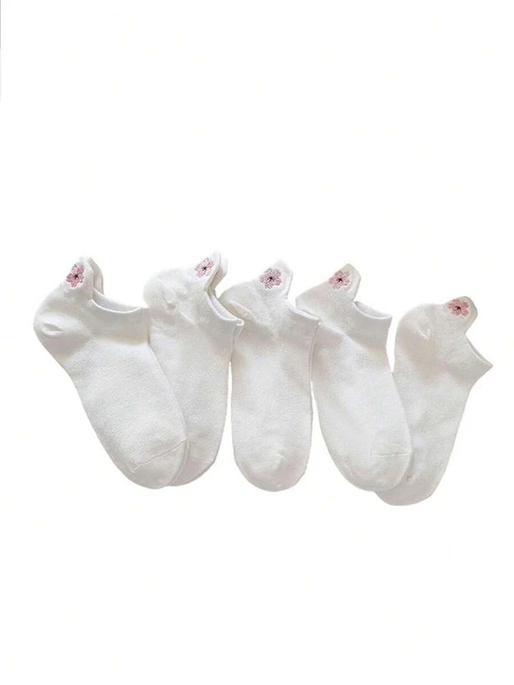 Polyester Blend Floral Print Low Cut Ankle Socks 5 Pack - 4