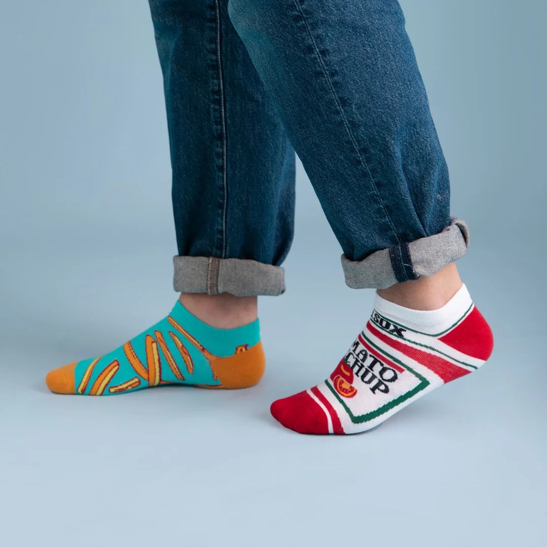 Cotton Blend Low Tube French Fry and Tomato Print Socks - 5