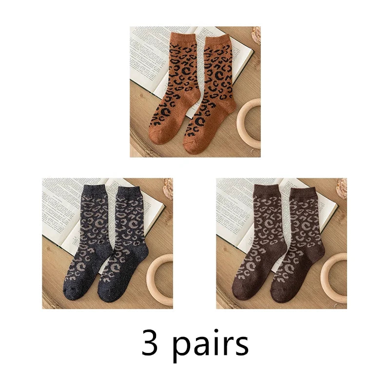 Leopard Print Wool Mid Calf Socks - 12