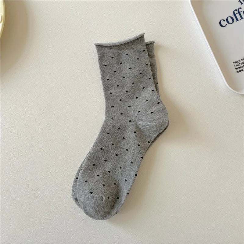 Polyester Elastane Polka Dot Mid Tube Casual Socks