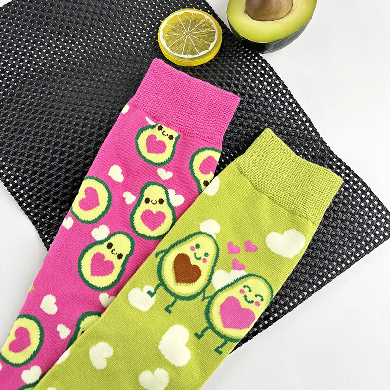 Cotton Blend Avocado Print Casual Mid Calf Socks - 5