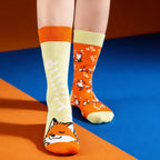 Fox Pattern Cotton Blend Crew Socks