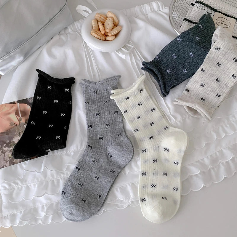 Polyester Spandex Bow Pattern Mid Tube Breathable Casual Socks - 13